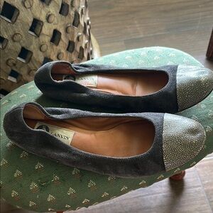 LANVIN Ballet Flat Women’s Shoes 8 Suede Leather Cap Toe Comfort Slip On